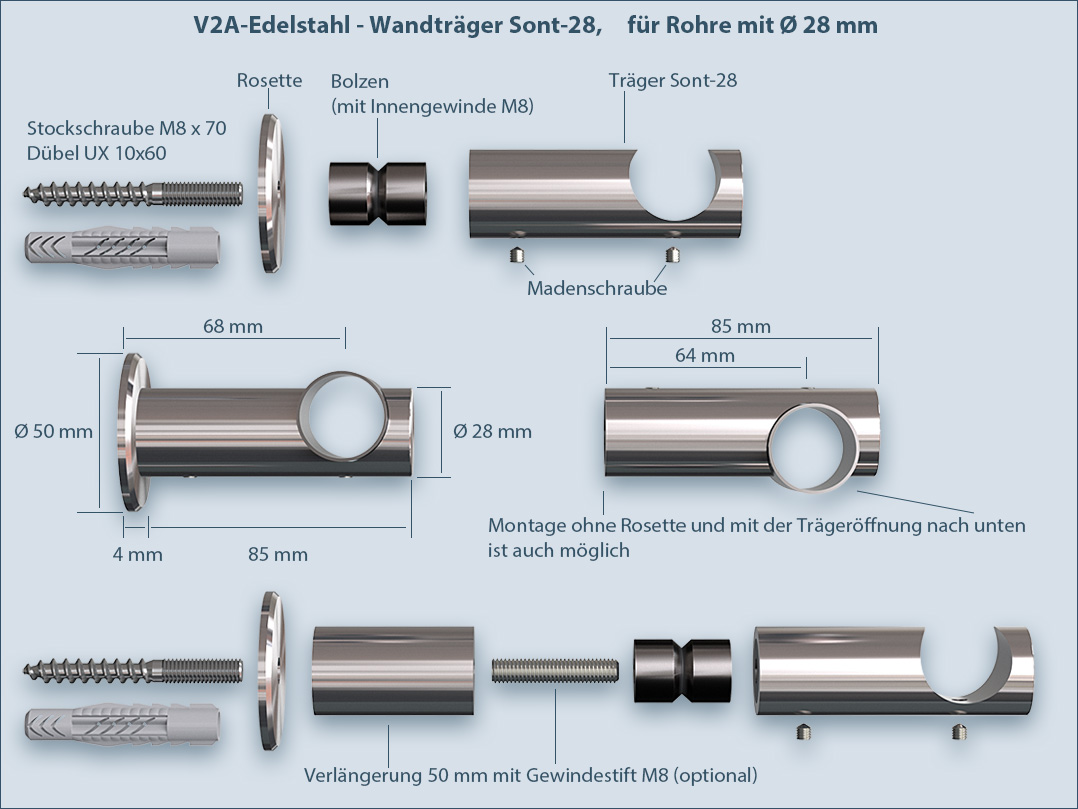 Assembly instructions for fastening: tube holder and wall bracket Sont-28mm for tubes and rods